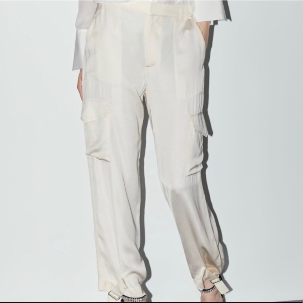 Zara cream satin cargo pants